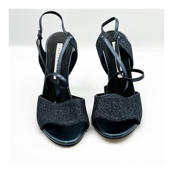 Veronica Beard Suma Glitter Peep Toe Strappy Heel Navy Blue 38.5 / 8.5 - Picture 2 of 7